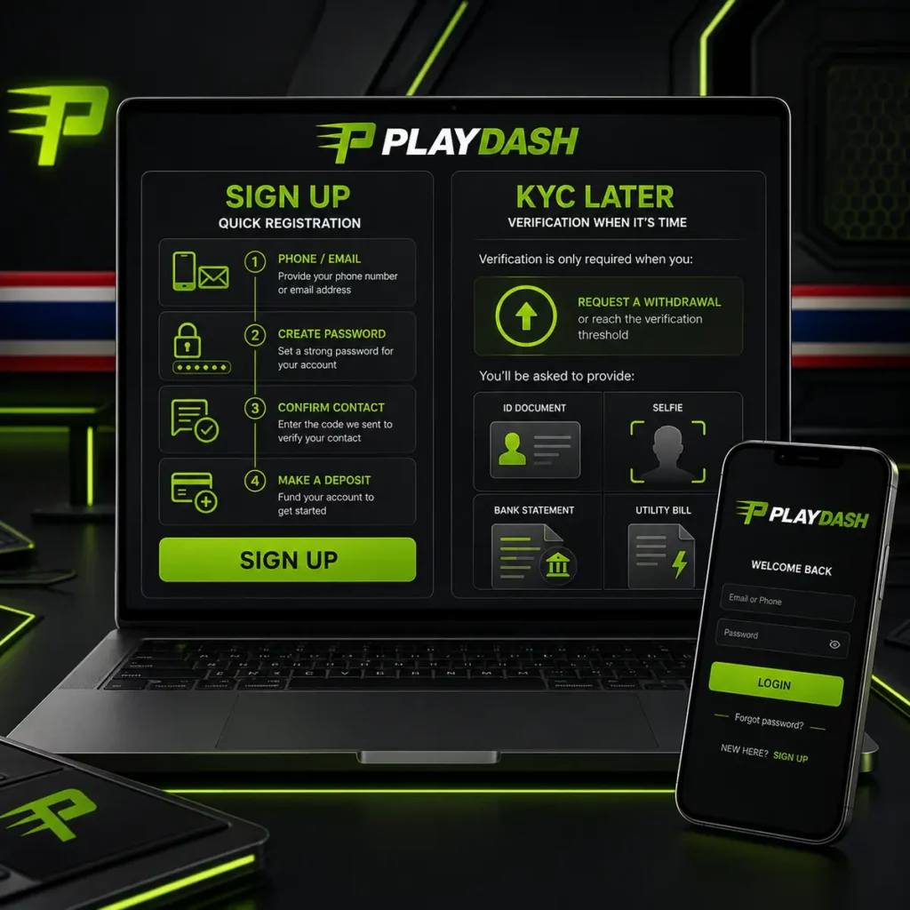 PlayDash Thailand account registration and later KYC verification process